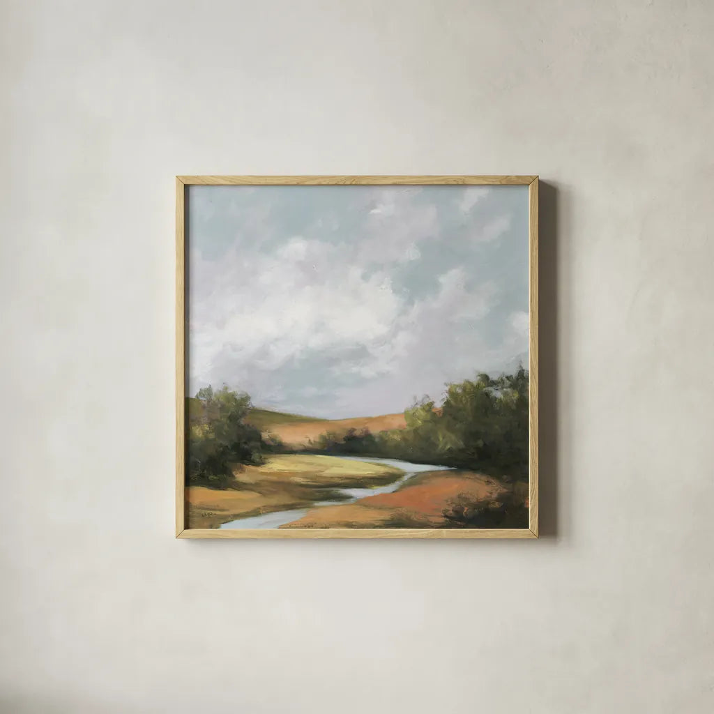 Hedgerow II Spice by Julia Purinton. Shown in a natural wood glass frame for a timeless modern aesthetic. Available as an archival giclee rolled canvas, fine art paper, or poster print. SKU 68086a.
