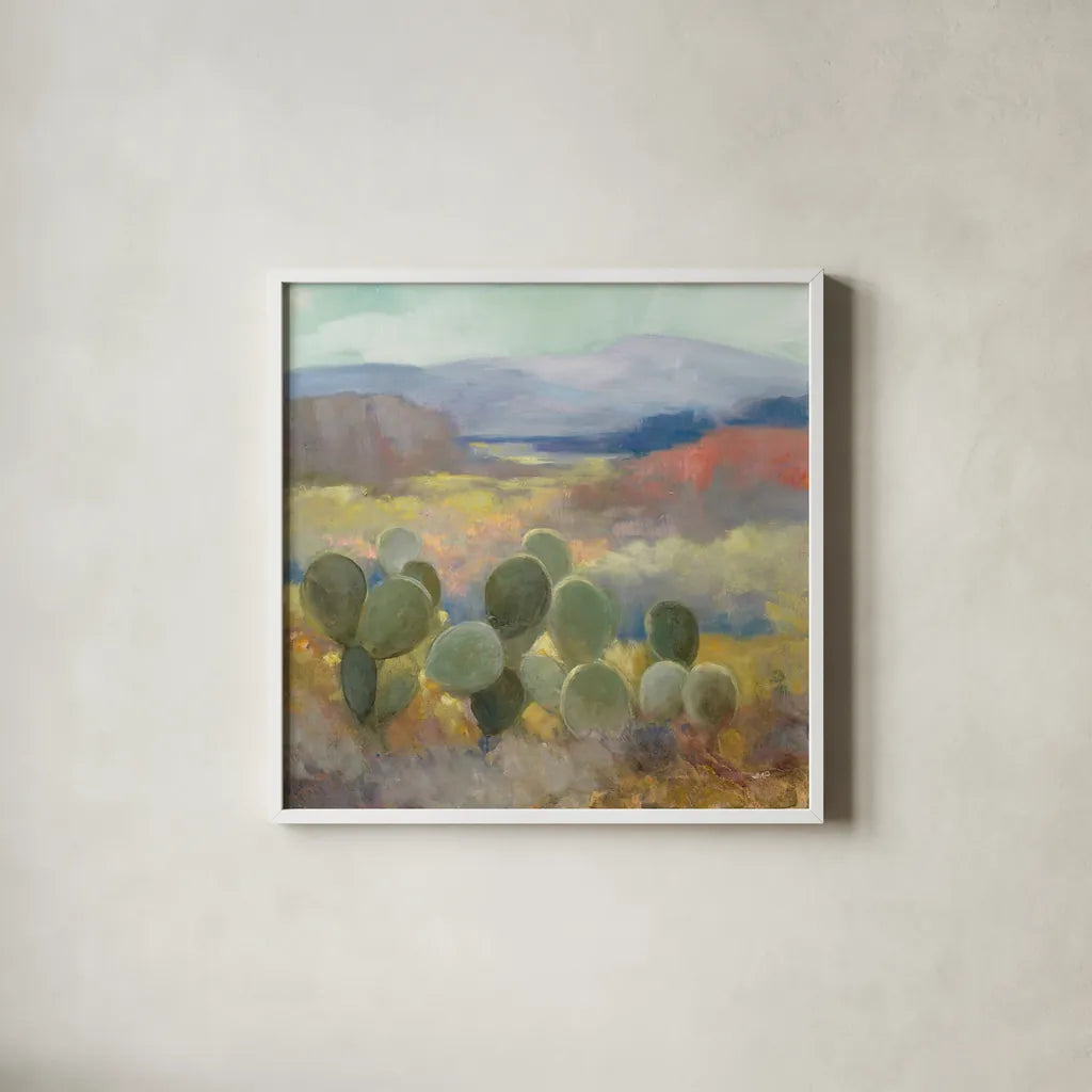 High Desert II by Julia Purinton. Shown in a crisp white glass frame for a clean and minimalist style. Available as an archival giclee rolled canvas, fine art paper, or poster print. SKU 70530a.