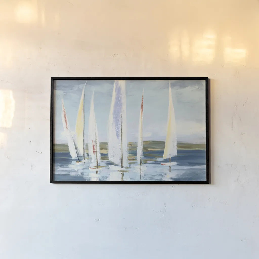 Horizon Blue by Julia Purinton. shown as a paper print in a black flame. Available as a archival giclee rolled canvas, fine art paper, or poster print. SKU 50177i.