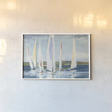 Horizon Blue by Julia Purinton. shown as a paper print in a white frame. Available as a archival giclee rolled canvas, fine art paper, or poster print. SKU 50177i.