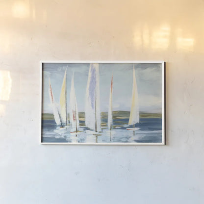 Horizon Blue by Julia Purinton. shown as a paper print in a white frame. Available as a archival giclee rolled canvas, fine art paper, or poster print. SKU 50177i.