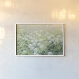 Hydrangea Lane Crop by Julia Purinton. shown as a paper print in a white frame. Available as a archival giclee rolled canvas, fine art paper, or poster print. SKU 39363i.