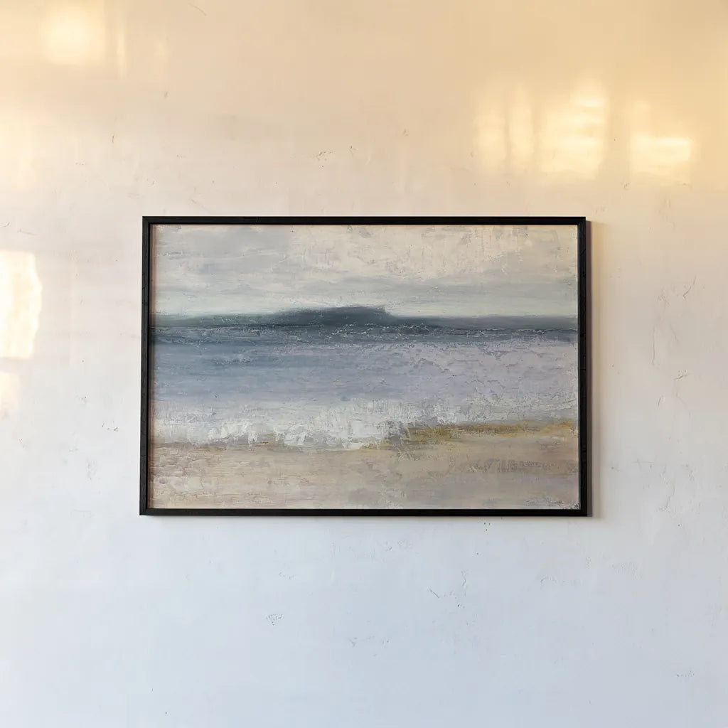 Indigo Isle by Julia Purinton. shown as a paper print in a black flame. Available as a archival giclee rolled canvas, fine art paper, or poster print. SKU 30288i.