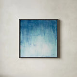 Into the Blue I by Julia Purinton. Shown in a sleek black glass frame for a contemporary gallery look. Available as an archival giclee rolled canvas, fine art paper, or poster print. SKU 73766a.