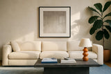 Into the Blue I Neutral by Julia Purinton. Displayed in a glass frame with matte in a clean modern living room. Available as an archival giclee rolled canvas, fine art paper, or poster print. SKU 81059a.