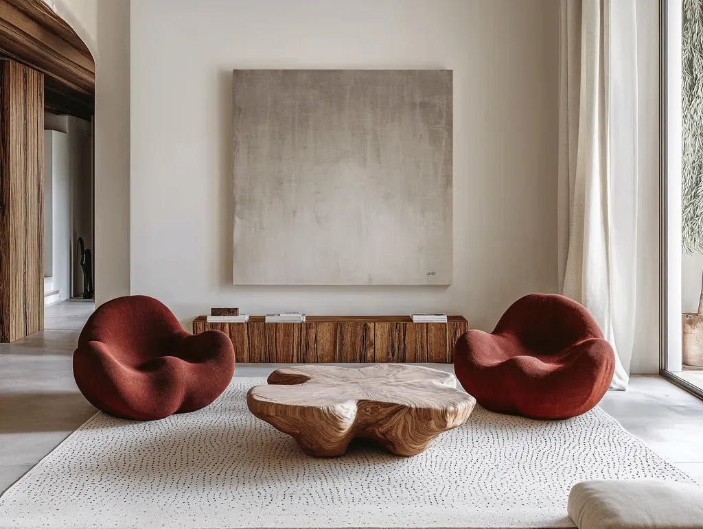 Into the Blue I Neutral by Julia Purinton. Shown as extra-large giant wall art in a modern living room. Available as an archival giclee rolled canvas, fine art paper, or poster print. SKU 81059a.