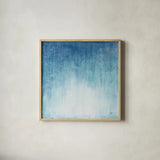 Into the Blue II by Julia Purinton. Shown in a natural wood glass frame for a timeless modern aesthetic. Available as an archival giclee rolled canvas, fine art paper, or poster print. SKU 73767a.