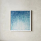 Into the Blue II by Julia Purinton. Shown in a crisp white glass frame for a clean and minimalist style. Available as an archival giclee rolled canvas, fine art paper, or poster print. SKU 73767a.