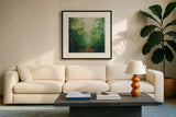 Into the Wild by Julia Purinton. Displayed in a glass frame with matte in a clean modern living room. Available as an archival giclee rolled canvas, fine art paper, or poster print. SKU 96721a.