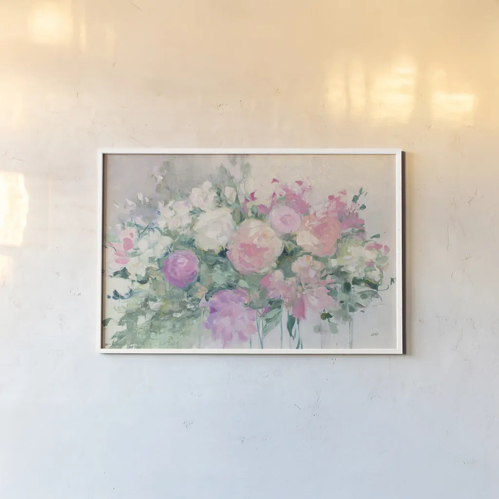 June Abundance I by Julia Purinton. shown as a paper print in a white frame. Available as a archival giclee rolled canvas, fine art paper, or poster print. SKU 43033i.