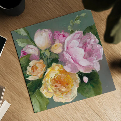 June Bouquet by Julia Purinton. Shown as a detailed flat fine art print, highlighting archival giclee quality. Available as an archival giclee rolled canvas, fine art paper, or poster print. SKU 65157a.