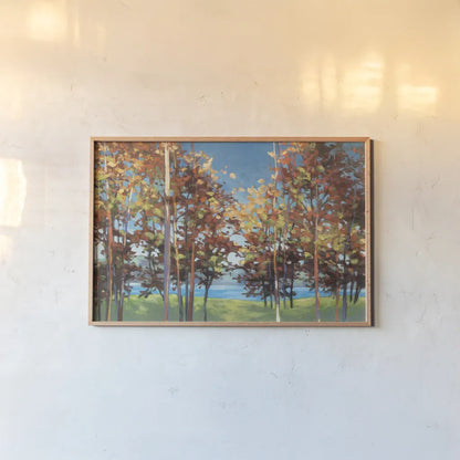 Kaleidoscope Bright Blue by Julia Purinton. shown as a paper print in a natural frame. Available as a archival giclee rolled canvas, fine art paper, or poster print. SKU 37739i.