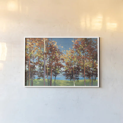 Kaleidoscope Bright Blue by Julia Purinton. shown as a paper print in a white frame. Available as a archival giclee rolled canvas, fine art paper, or poster print. SKU 37739i.