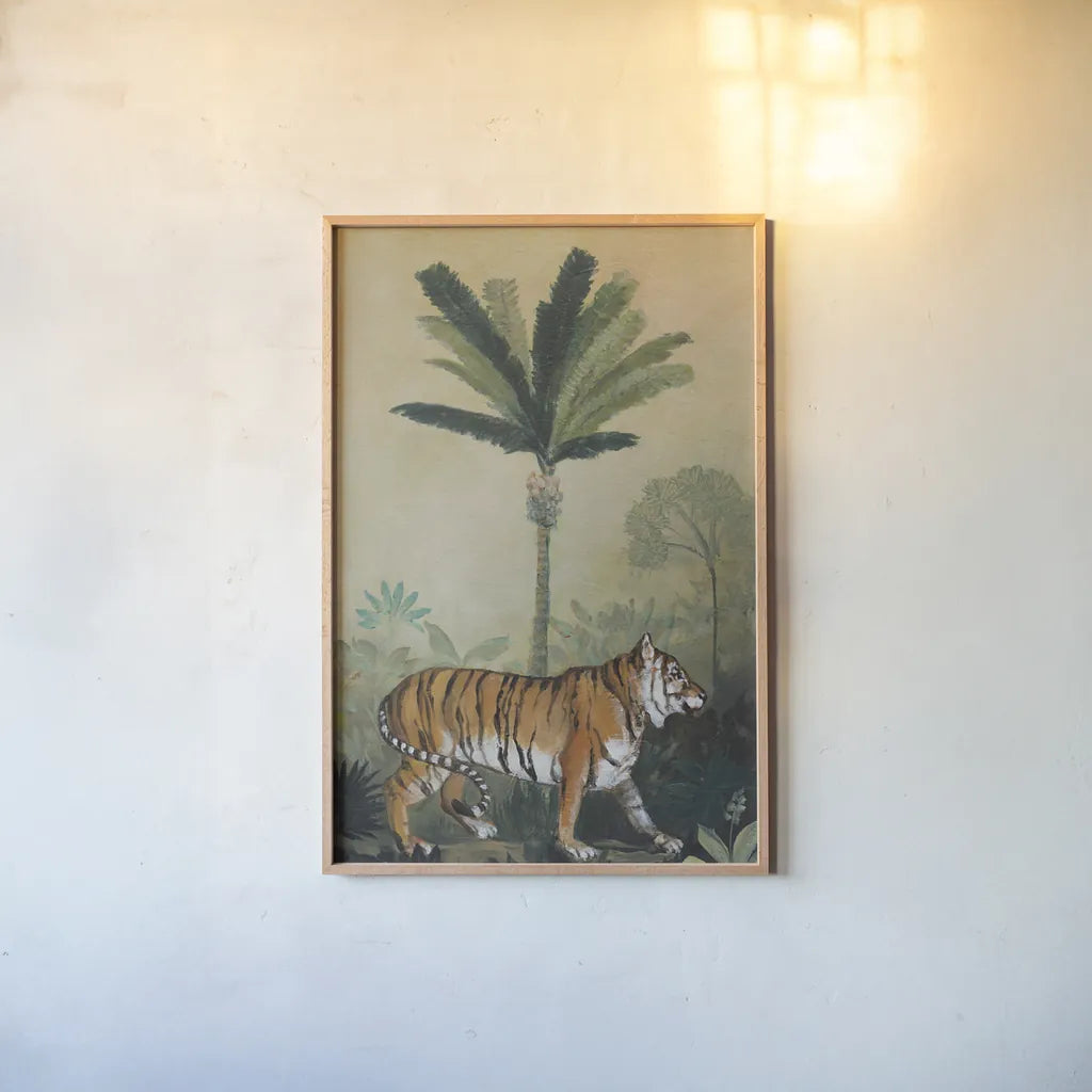 King of the Jungle I by Julia Purinton. shown as a paper print in a natural frame. Available as a archival giclee rolled canvas, fine art paper, or poster print. SKU 88729h.