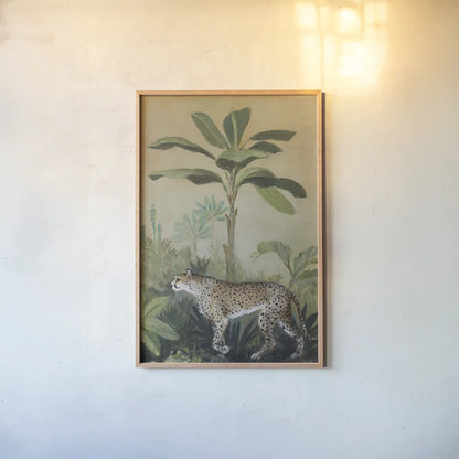 King of the Jungle II by Julia Purinton. shown as a paper print in a natural frame. Available as a archival giclee rolled canvas, fine art paper, or poster print. SKU 88730h.