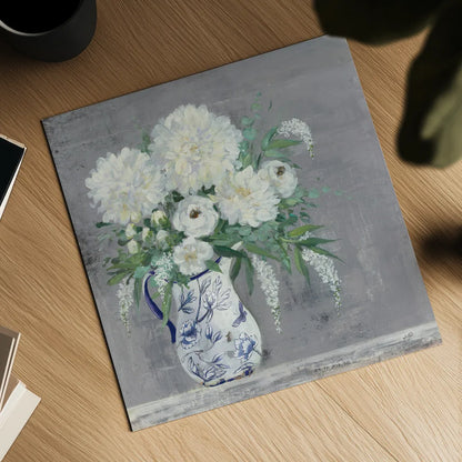 Lake Summer Bouquet I Chinoiserie by Julia Purinton. Shown as a detailed flat fine art print, highlighting archival giclee quality. Available as an archival giclee rolled canvas, fine art paper, or poster print. SKU 68676a.
