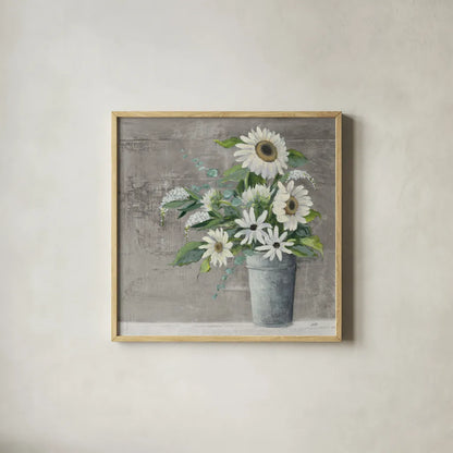 Late Summer Bouquet II Rustic by Julia Purinton. Shown in a natural wood glass frame for a timeless modern aesthetic. Available as an archival giclee rolled canvas, fine art paper, or poster print. SKU 49778a.