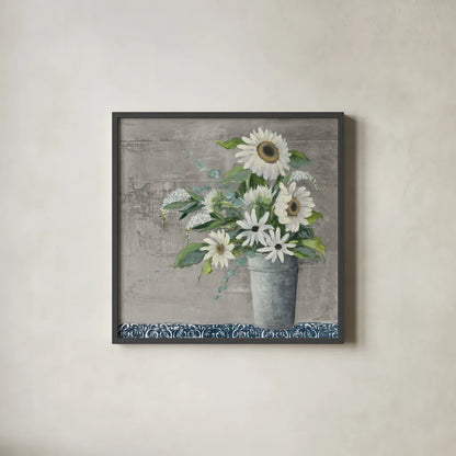 Late Summer Bouquet II Rustic by Julia Purinton. Shown in a sleek black glass frame for a contemporary gallery look. Available as an archival giclee rolled canvas, fine art paper, or poster print. SKU 74333a.