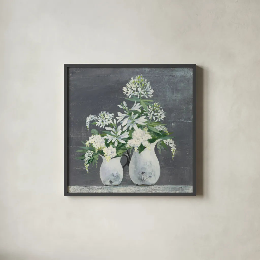 Late Summer Bouquet III by Julia Purinton. Shown in a sleek black glass frame for a contemporary gallery look. Available as an archival giclee rolled canvas, fine art paper, or poster print. SKU 47332a.