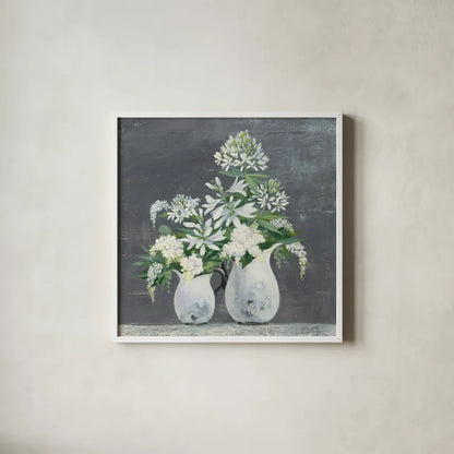 Late Summer Bouquet III by Julia Purinton. Shown in a crisp white glass frame for a clean and minimalist style. Available as an archival giclee rolled canvas, fine art paper, or poster print. SKU 47332a.