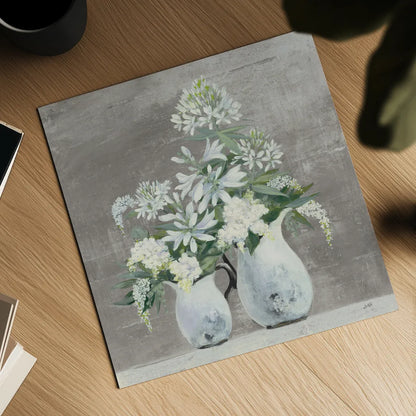 Late Summer Bouquet III Greige by Julia Purinton. Shown as a detailed flat fine art print, highlighting archival giclee quality. Available as an archival giclee rolled canvas, fine art paper, or poster print. SKU 49781a.