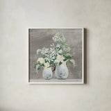 Late Summer Bouquet III Greige by Julia Purinton. Shown in a crisp white glass frame for a clean and minimalist style. Available as an archival giclee rolled canvas, fine art paper, or poster print. SKU 49781a.