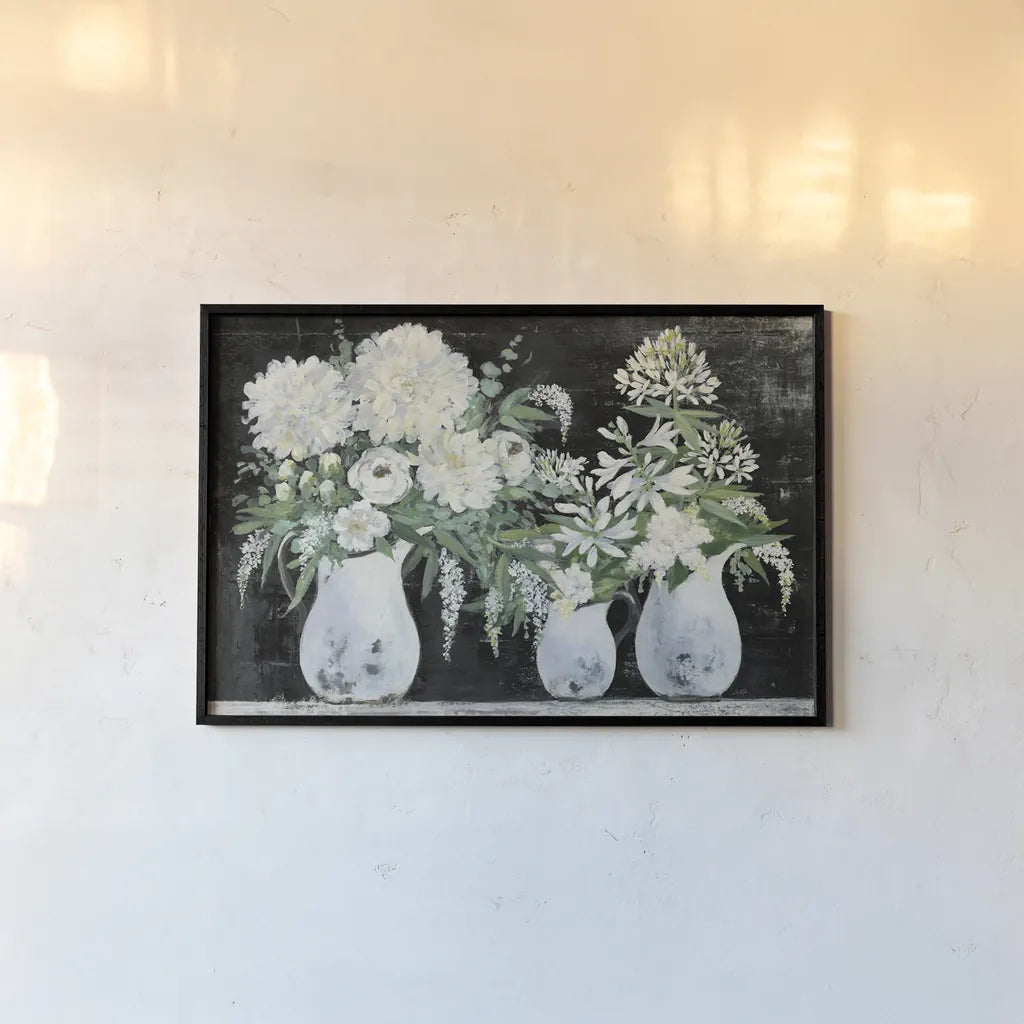 Late Summer Bouquet IV by Julia Purinton. shown as a paper print in a black flame. Available as a archival giclee rolled canvas, fine art paper, or poster print. SKU 79200i.