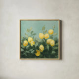Lemon Grove I by Julia Purinton. Shown in a natural wood glass frame for a timeless modern aesthetic. Available as an archival giclee rolled canvas, fine art paper, or poster print. SKU 72075a.