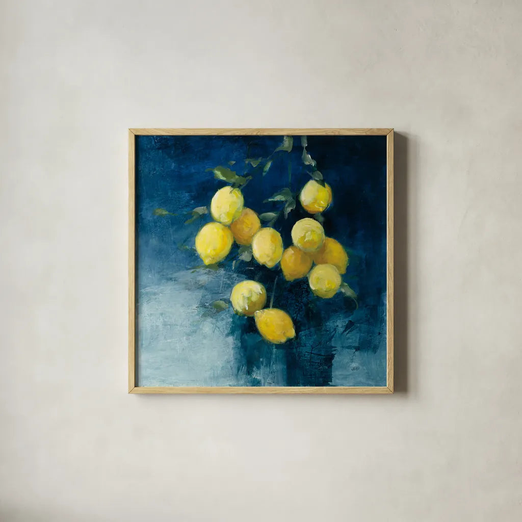 Lemon Grove II by Julia Purinton. Shown in a natural wood glass frame for a timeless modern aesthetic. Available as an archival giclee rolled canvas, fine art paper, or poster print. SKU 61590a.