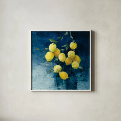 Lemon Grove II by Julia Purinton. Shown in a crisp white glass frame for a clean and minimalist style. Available as an archival giclee rolled canvas, fine art paper, or poster print. SKU 61590a.