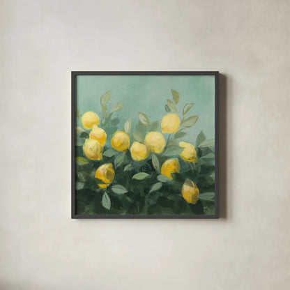 Lemon Grove II by Julia Purinton. Shown in a sleek black glass frame for a contemporary gallery look. Available as an archival giclee rolled canvas, fine art paper, or poster print. SKU 72076a.