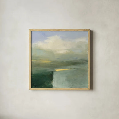 Light in the Valley by Julia Purinton. Shown in a natural wood glass frame for a timeless modern aesthetic. Available as an archival giclee rolled canvas, fine art paper, or poster print. SKU 68556a.