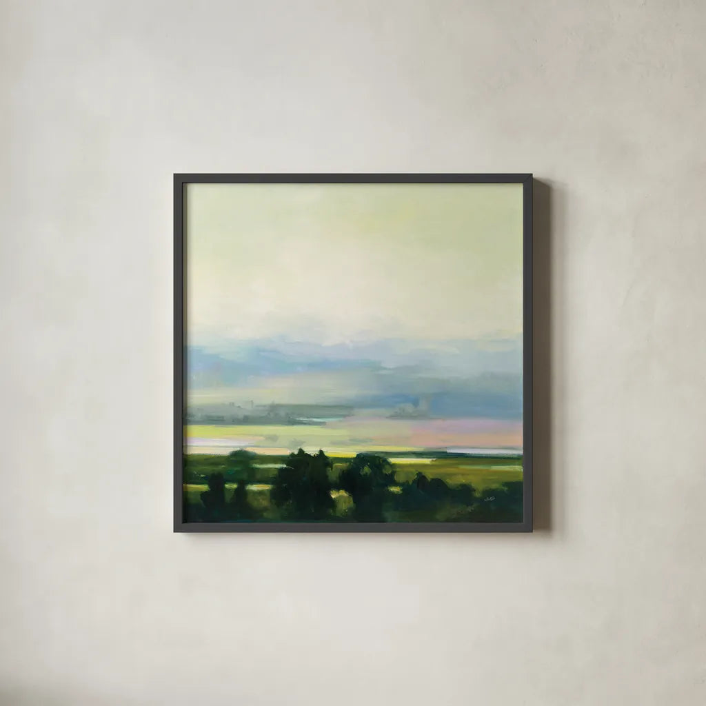 Looking Out I by Julia Purinton. Shown in a sleek black glass frame for a contemporary gallery look. Available as an archival giclee rolled canvas, fine art paper, or poster print. SKU 59961a.