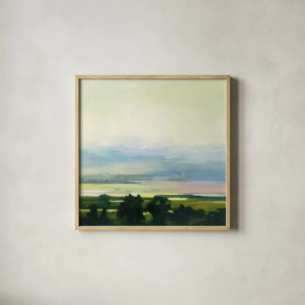 Looking Out I by Julia Purinton. Shown in a natural wood glass frame for a timeless modern aesthetic. Available as an archival giclee rolled canvas, fine art paper, or poster print. SKU 59961a.