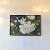 Magnolia Blooms Crop No Petal by Julia Purinton. shown as a paper print in a black flame. Available as a archival giclee rolled canvas, fine art paper, or poster print. SKU 30923i.