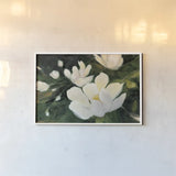 Magnolia Blooms Crop No Petal by Julia Purinton. shown as a paper print in a white frame. Available as a archival giclee rolled canvas, fine art paper, or poster print. SKU 30923i.