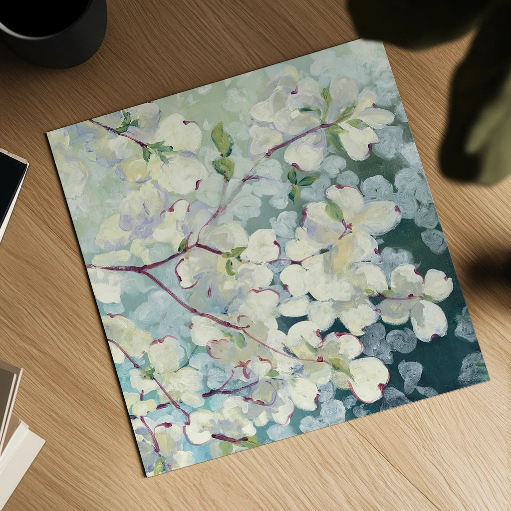 Magnolia Delight by Julia Purinton. Shown as a detailed flat fine art print, highlighting archival giclee quality. Available as an archival giclee rolled canvas, fine art paper, or poster print. SKU 17527a.