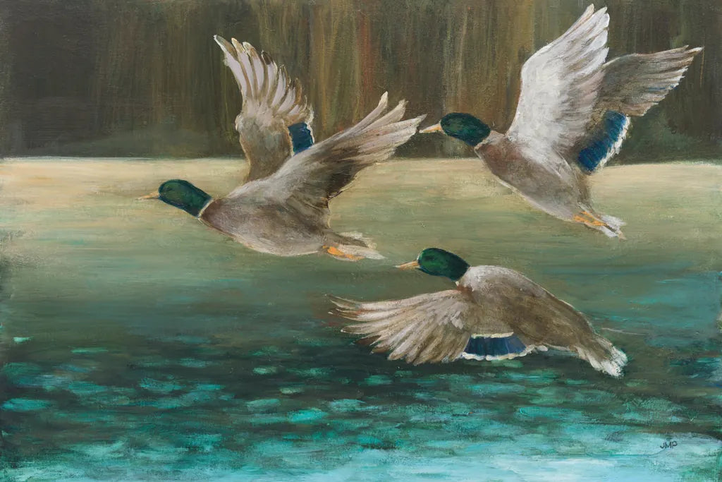 Mallard Flight by Julia Purinton. SKU 97245i. Archival Giclee Fine art print for wall decor.