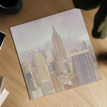 Manhattan in the Mist by Julia Purinton. Shown as a detailed flat fine art print, highlighting archival giclee quality. Available as an archival giclee rolled canvas, fine art paper, or poster print. SKU 43390a.