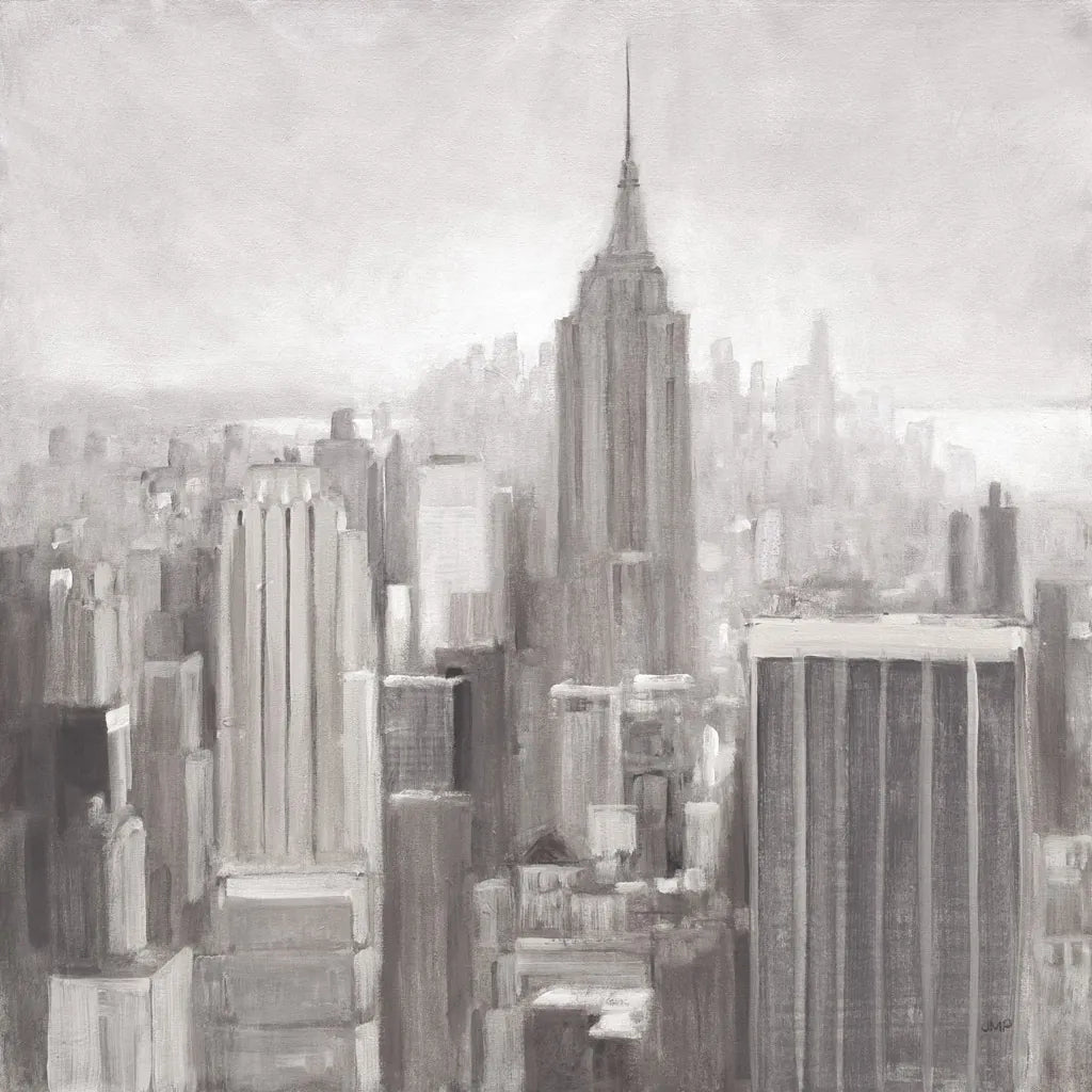 Manhattan in the Mist Gray by Julia Purinton. SKU 46340a. Archival Giclee Fine art print for wall decor.