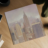 Manhattan in the Mist v2 by Julia Purinton. Shown as a detailed flat fine art print, highlighting archival giclee quality. Available as an archival giclee rolled canvas, fine art paper, or poster print. SKU 45675a.