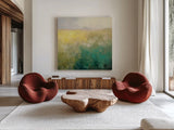 Meadow Abstract by Julia Purinton. Shown as extra-large giant wall art in a modern living room. Available as an archival giclee rolled canvas, fine art paper, or poster print. SKU 63330a.