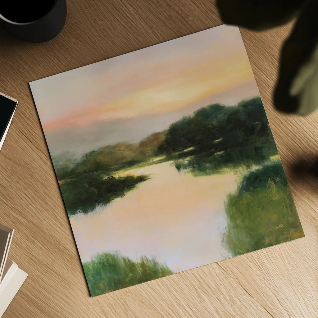 Mirror Lake by Julia Purinton. Shown as a detailed flat fine art print, highlighting archival giclee quality. Available as an archival giclee rolled canvas, fine art paper, or poster print. SKU 82635a.