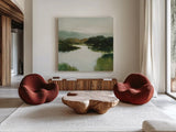 Mirror Lake Neutral by Julia Purinton. Shown as extra-large giant wall art in a modern living room. Available as an archival giclee rolled canvas, fine art paper, or poster print. SKU 87112a.