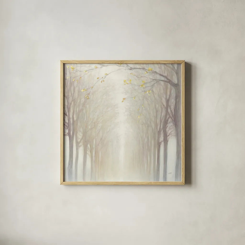 Misty by Julia Purinton. Shown in a natural wood glass frame for a timeless modern aesthetic. Available as an archival giclee rolled canvas, fine art paper, or poster print. SKU 47333a.
