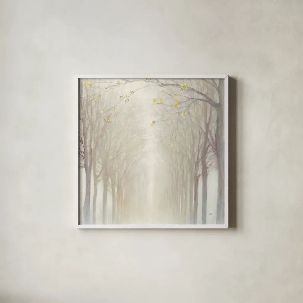 Misty by Julia Purinton. Shown in a crisp white glass frame for a clean and minimalist style. Available as an archival giclee rolled canvas, fine art paper, or poster print. SKU 47333a.