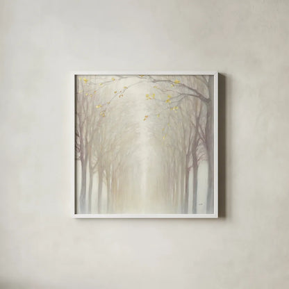 Misty by Julia Purinton. Shown in a crisp white glass frame for a clean and minimalist style. Available as an archival giclee rolled canvas, fine art paper, or poster print. SKU 47333a.