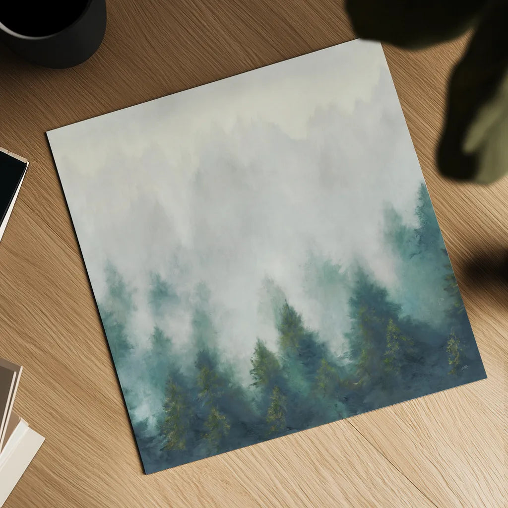 Misty Forest Blush Sq by Julia Purinton. Shown as a detailed flat fine art print, highlighting archival giclee quality. Available as an archival giclee rolled canvas, fine art paper, or poster print. SKU 56333a.