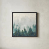 Misty Forest Blush Sq by Julia Purinton. Shown in a sleek black glass frame for a contemporary gallery look. Available as an archival giclee rolled canvas, fine art paper, or poster print. SKU 56333a.
