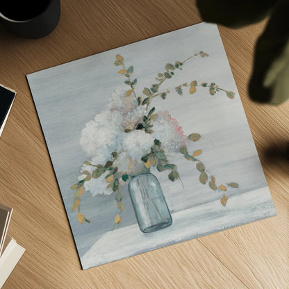 Morning Bouquet Blue Gray Crop by Julia Purinton. Shown as a detailed flat fine art print, highlighting archival giclee quality. Available as an archival giclee rolled canvas, fine art paper, or poster print. SKU 48421a.